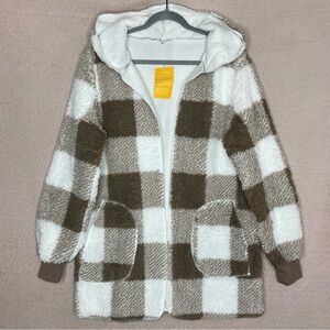 Plaid Hooded Cozy Fleece Jacket-Women’s M-Loungewear-Casual-Layering-Winter-Fall